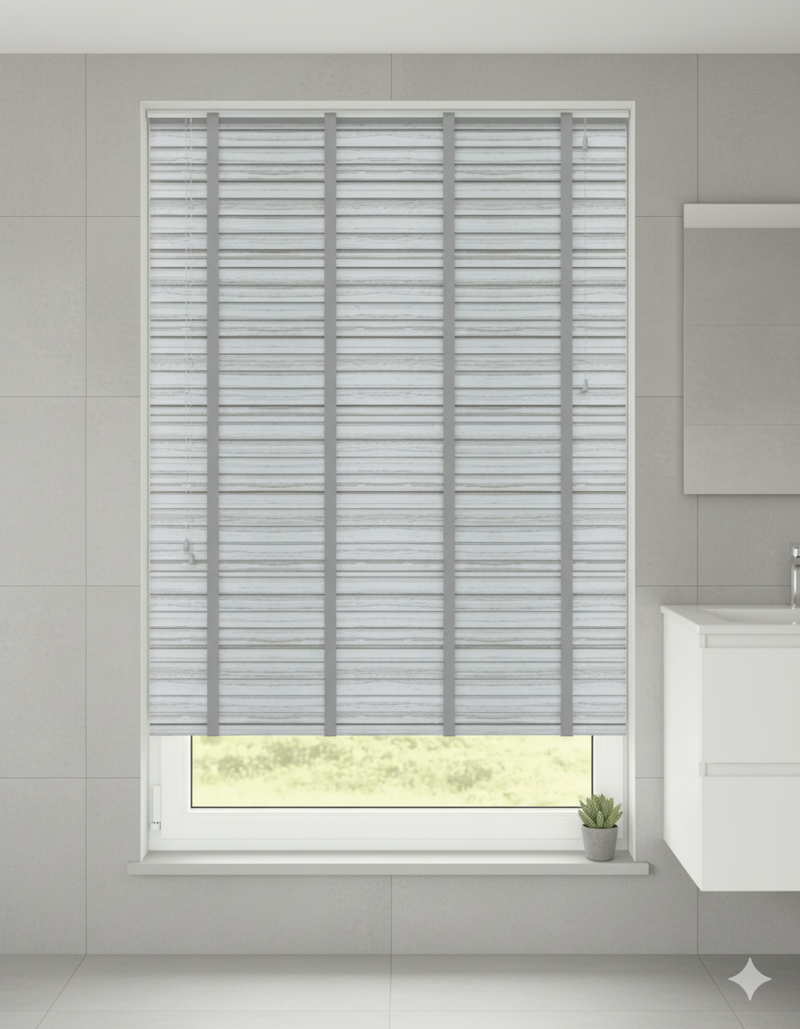 AquawoodGrey FauxWooden Blind With Tape - 50mm