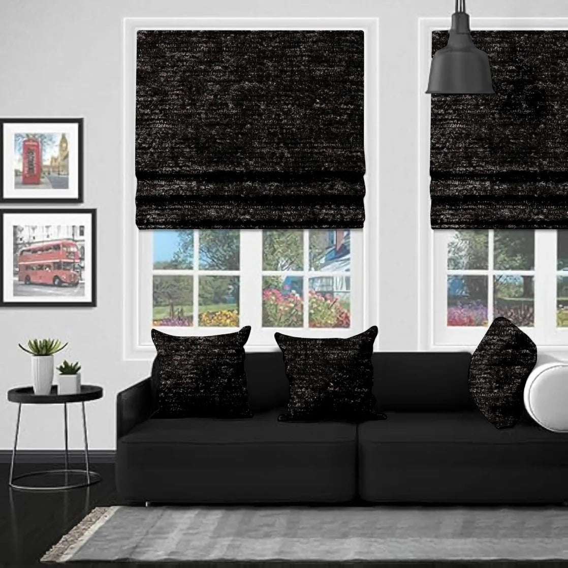 EB Chenille Black Roman Blind