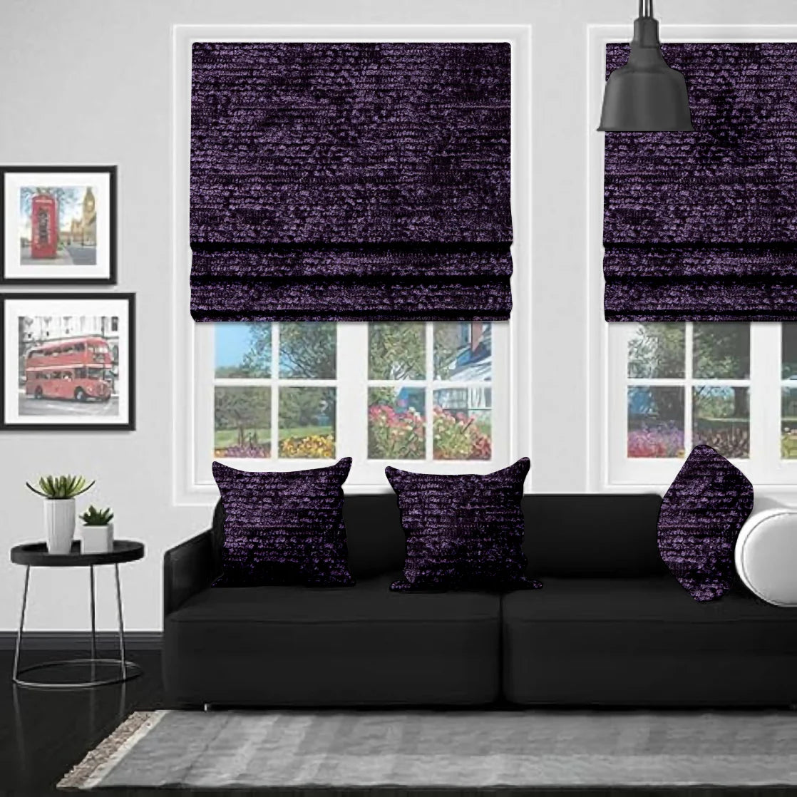 EB Chenille Purple Roman Blind