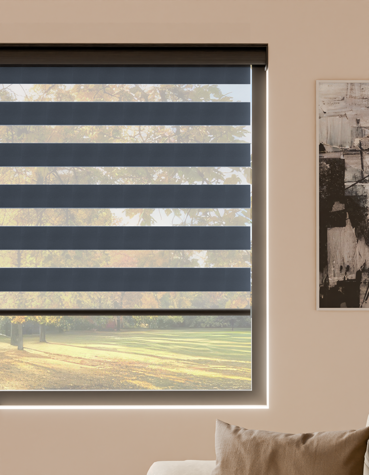 Blackout Pitch Charcoal Grey Motorised Day and Night Blind