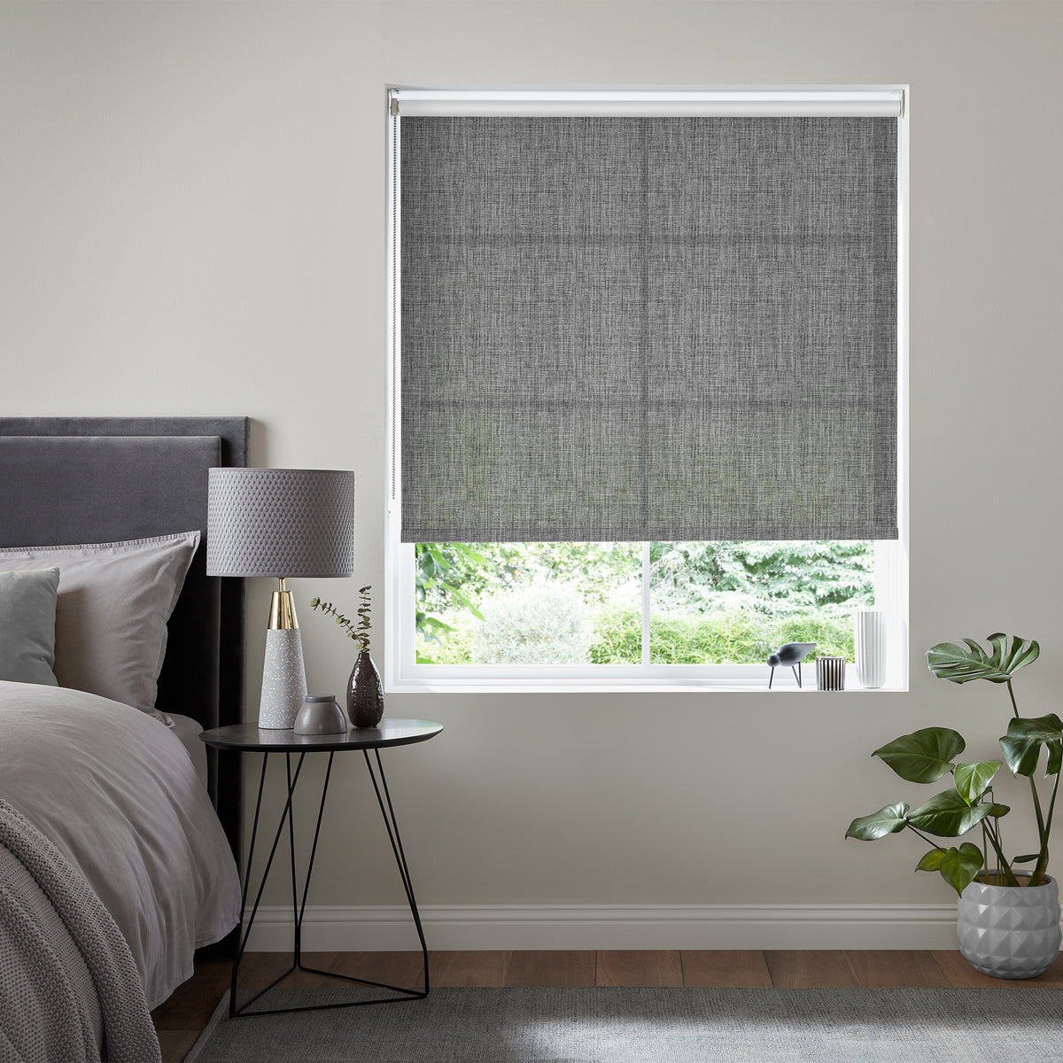 Insta Fit No Drill Azalea Texture Charcoal Roller Blinds - Fit in 30 Secs