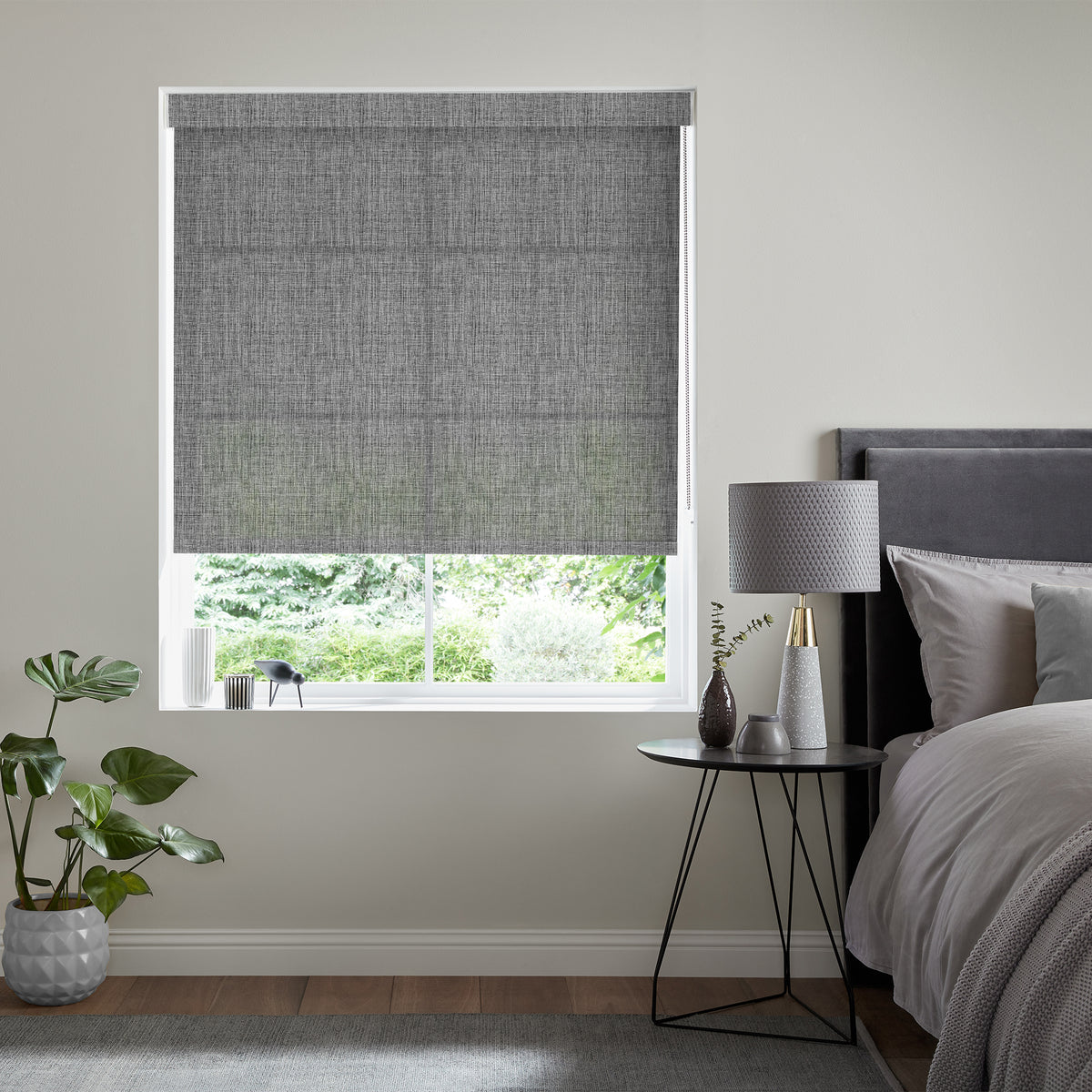 Insta Fit No Drill Azalea Texture Charcoal Roller Blinds - Fit in 30 Secs