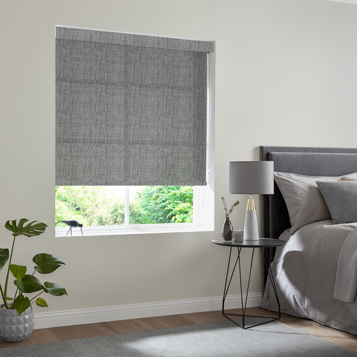 Insta Fit No Drill Azalea Texture Charcoal Roller Blinds - Fit in 30 Secs