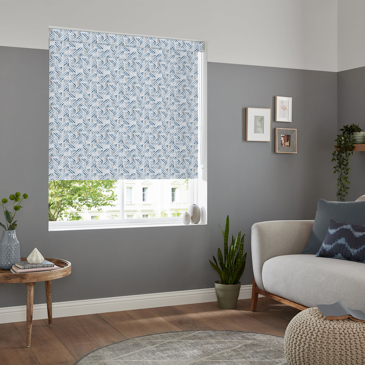 Insta Fit No Drill Simetric Blackout Navy Roller Blinds - Fit in 30 Secs