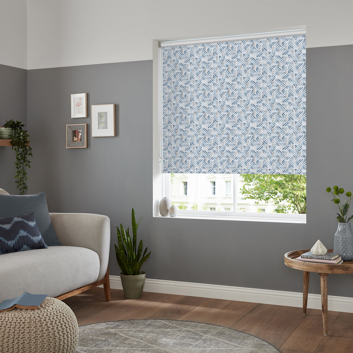 Insta Fit No Drill Simetric Blackout Navy Roller Blinds - Fit in 30 Secs