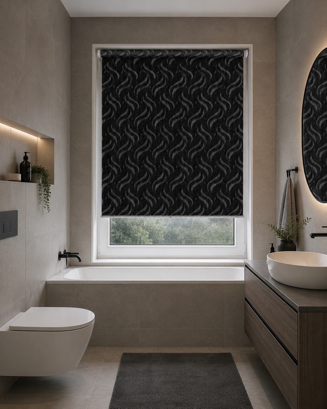 Gravity Black - PVC Blackout Waterproof Roller Blind
