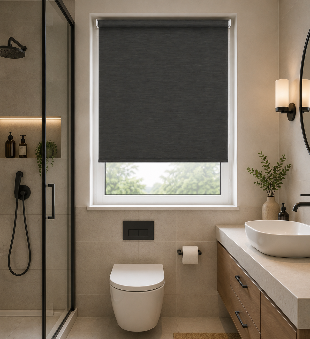 Plaza Graphite - PVC Blackout Waterproof Roller Blind