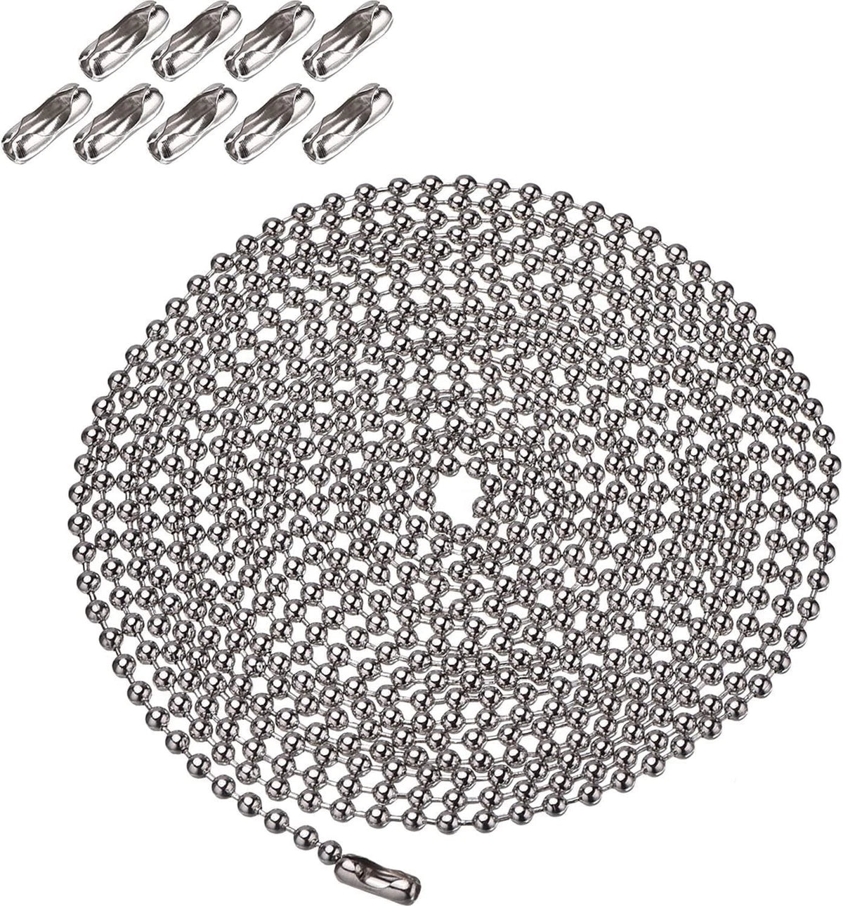 3 Meter Silver Beaded Pull Chain Extension with Connector for Ceiling Light Fan