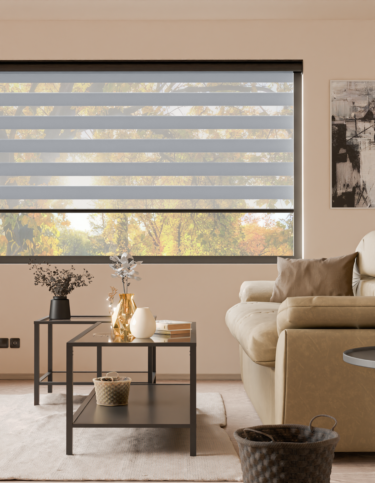 Plain Soft Silver Motorised Day and Night Blinds