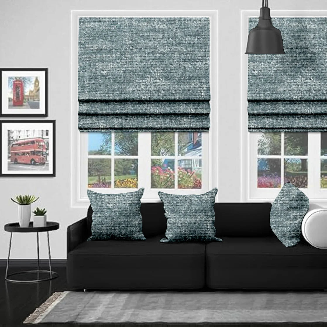 EB Chenille Duck Egg Roman Blind