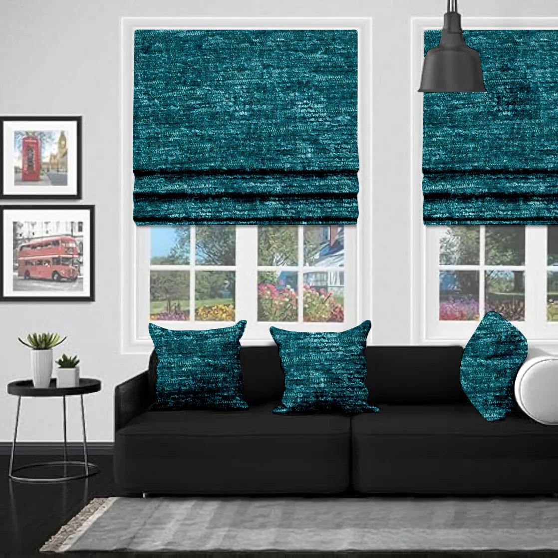 EB Chenille Teal Roman Blind