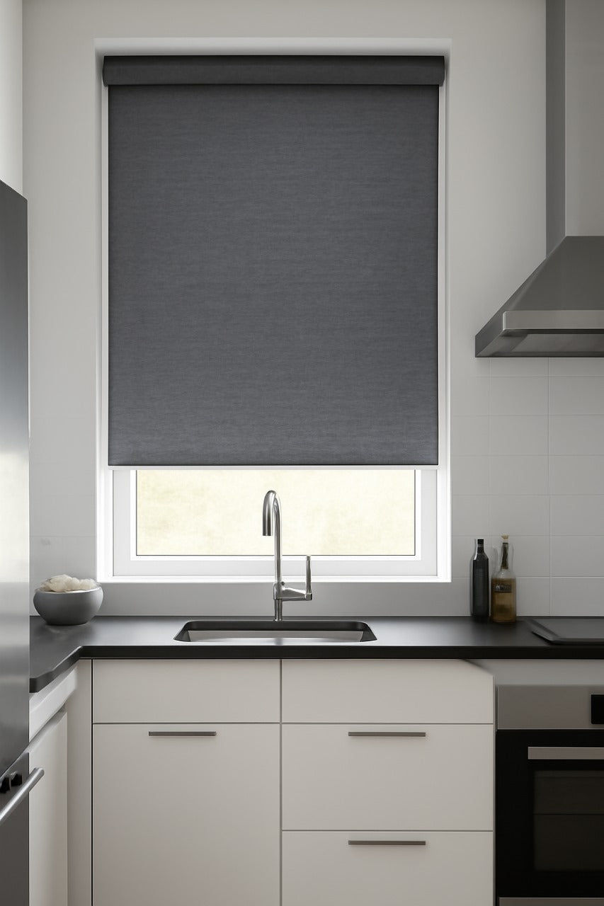 Linenweave Blackout Charcoal Roller Blind