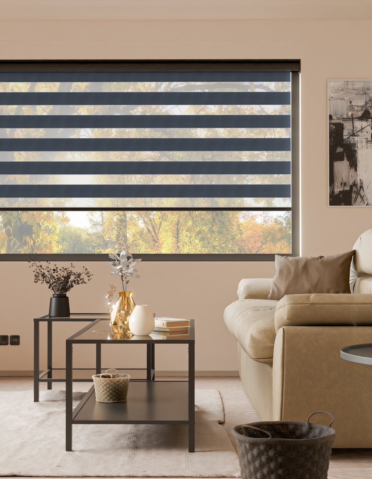 Blackout Pitch Charcoal Grey Motorised Day and Night Blind
